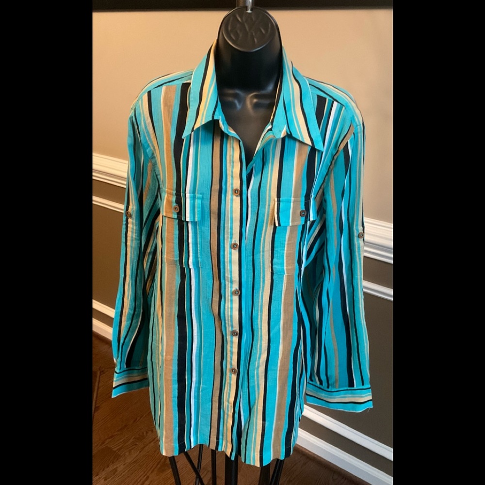 Multi-colored Striped Blouse by Jones New York Signature